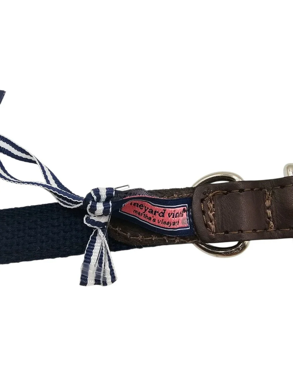 Vineyard Vines Whale Burgee Flag Cowhide Leather & Canvas Dog Collar NWT